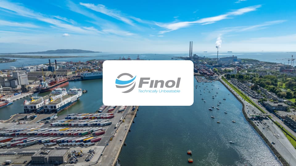 Finol logo with a port in background