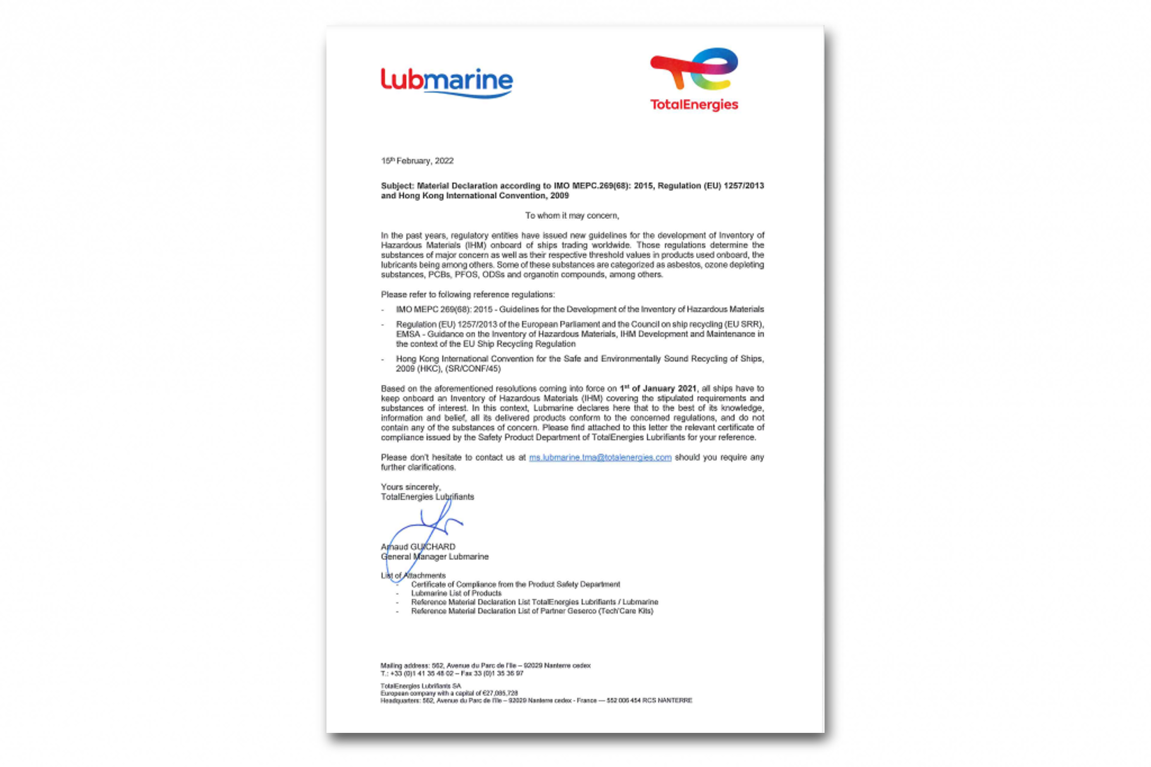 Lubmarine Hazardous Material List 2022