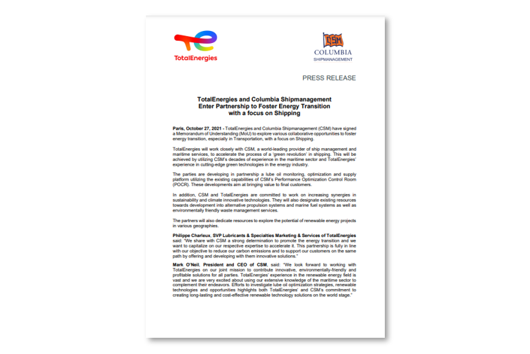 Lubmarine Press Release Columbia Shipmanagement