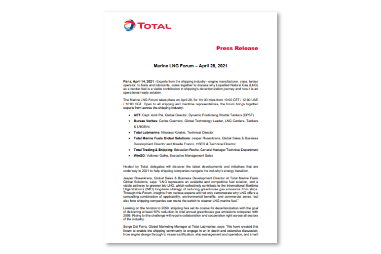 Total to host the LNG Forum on April 28, 2021
