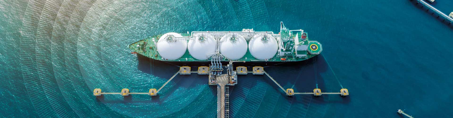 Gas tanker at jetty view from above