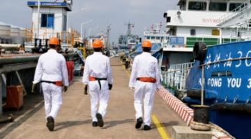 Workers on a dock