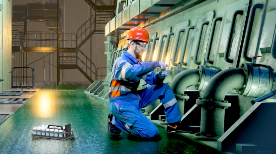 Engine operator taking oil samples