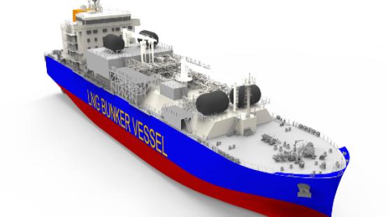 3D rendering of the future LNG bunker vessel LNG bunker vessel - MOL - Total Marine Fuels Global Solutions
