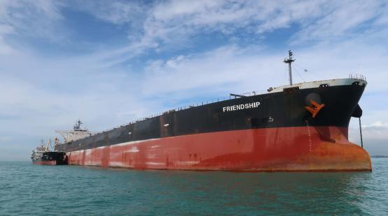 ⒸTotalEnergies TotalEnergies biofuel bunker delivery to the MT Friendship bulk carrier in the port of Singapore