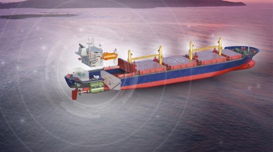 Digital Bulk Carrier Vessel at Sunset